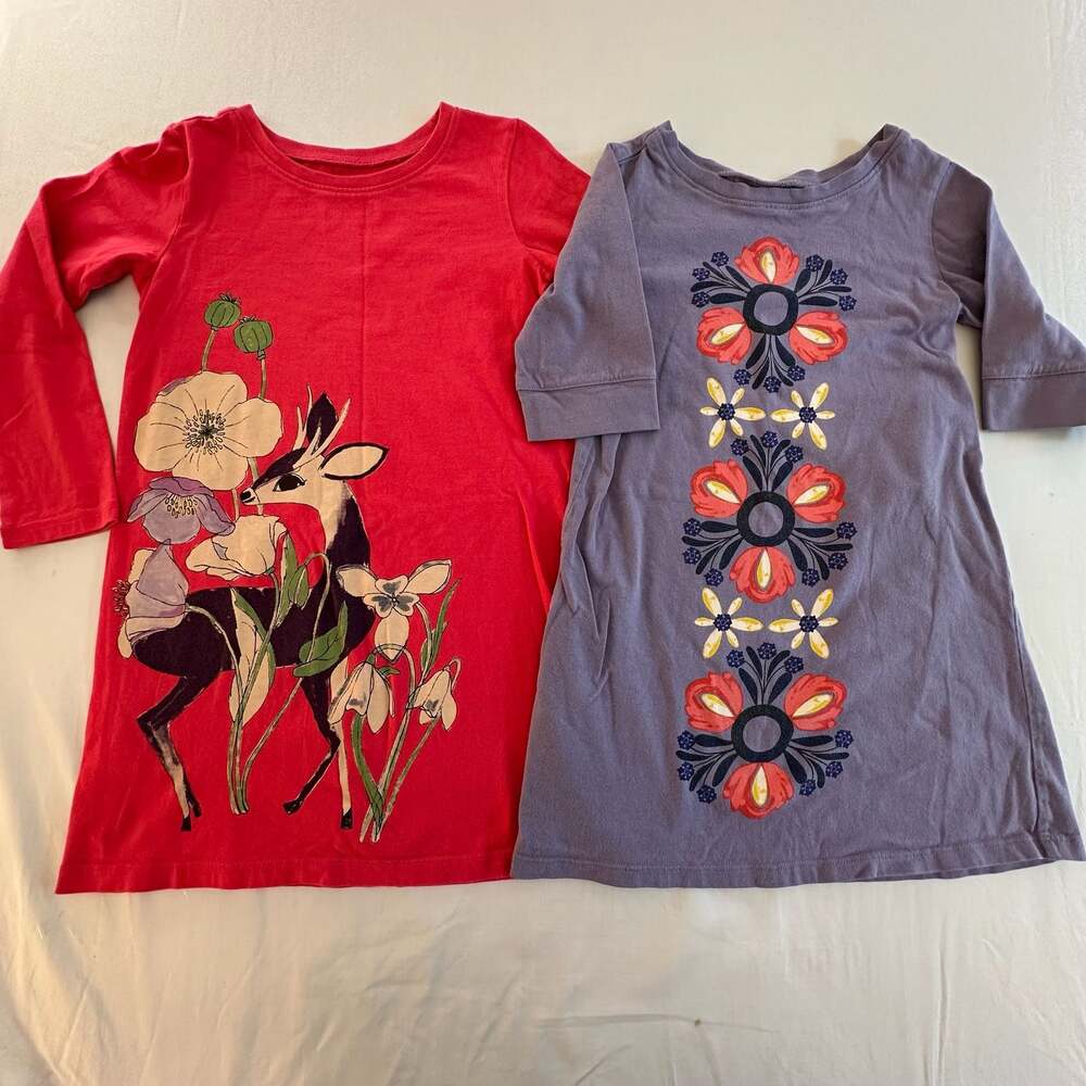 Tea Collection Girls Long Sleeve Graphic Dress Set, Deer & Floral Print size 5